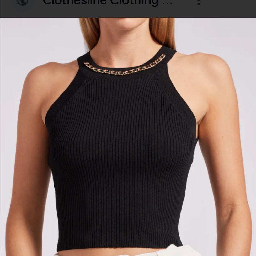 Generation Love Black Ribbed Tank with Chain Accent